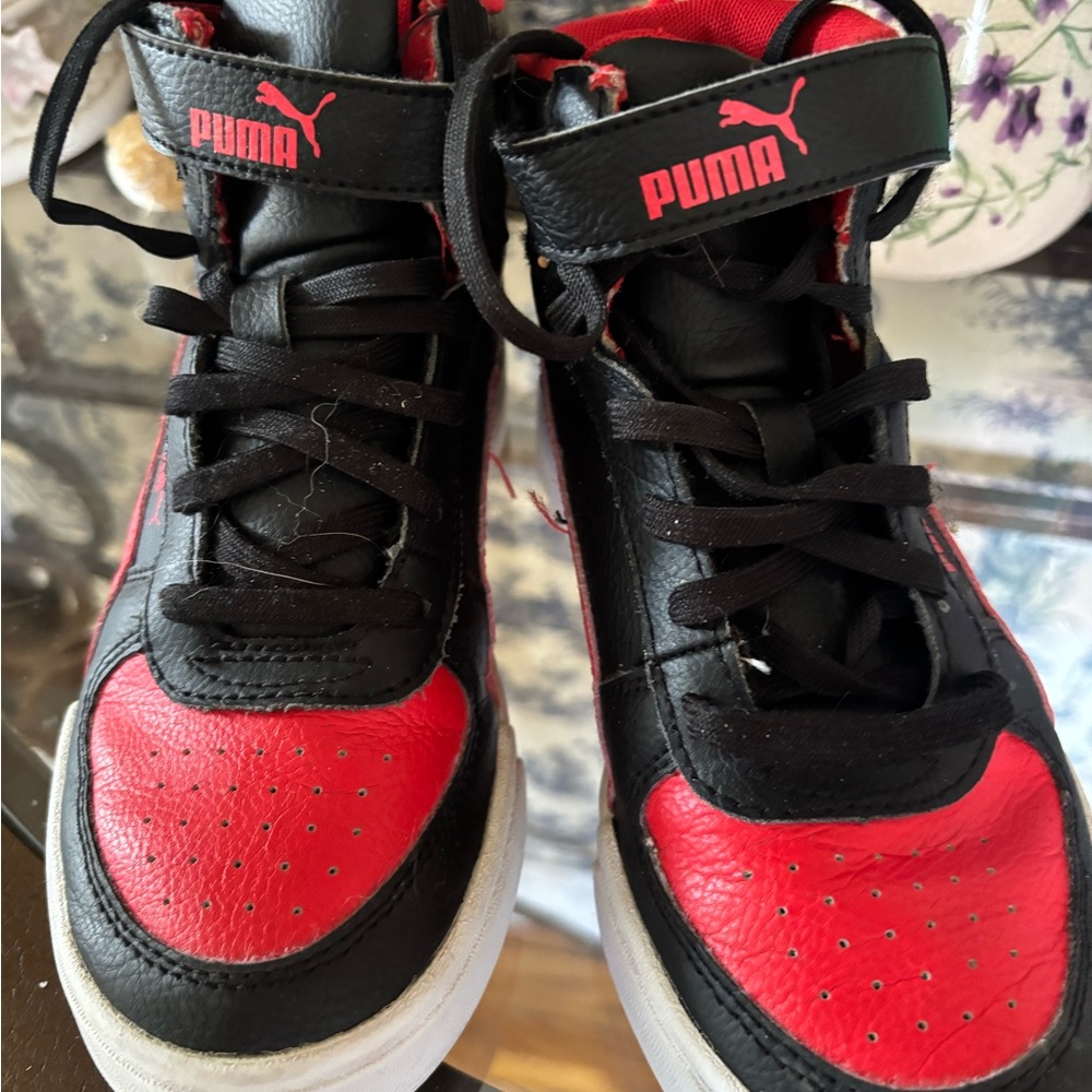 Puma Kids Black and Red High-Top Sneakers